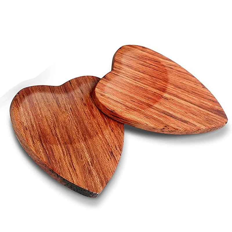 6Pcs Wood Acoustic Guitar Picks Heart Shape Picks Parts Musical Instrument Guitar Accessories