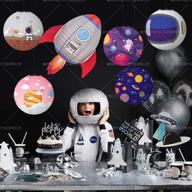 1 stücke 30 cm Astronaut Planet Raum Thema kinder Laterne Geburtstag Party Dekoration kinder Junge Planet Papier Laterne – Detail 3