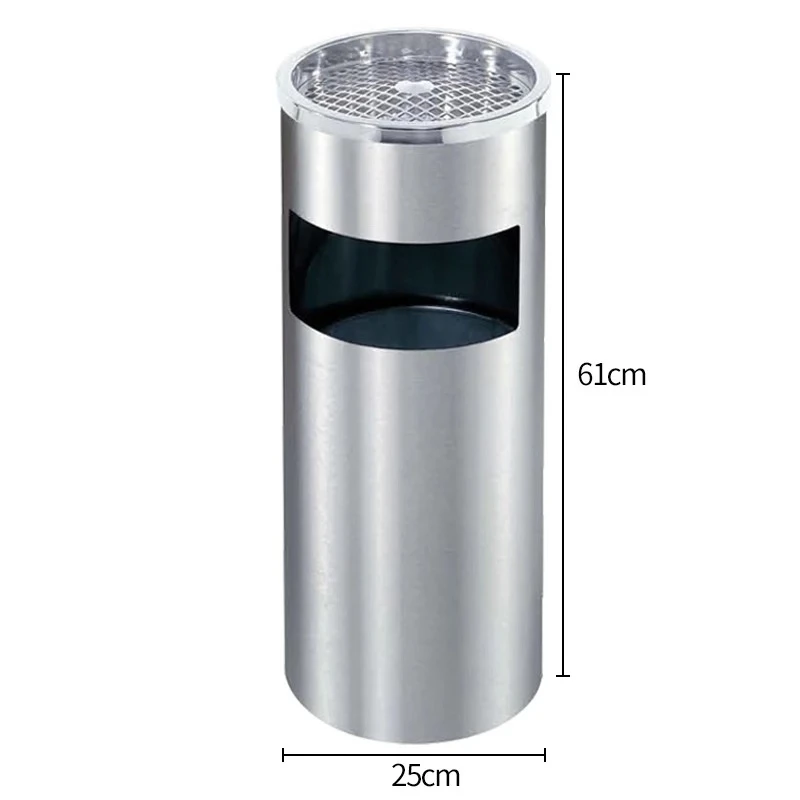 Stainless Steel Trash with Ashtray, Round Trash Storage Bin,Hotel Lobby Large Vertical Trash