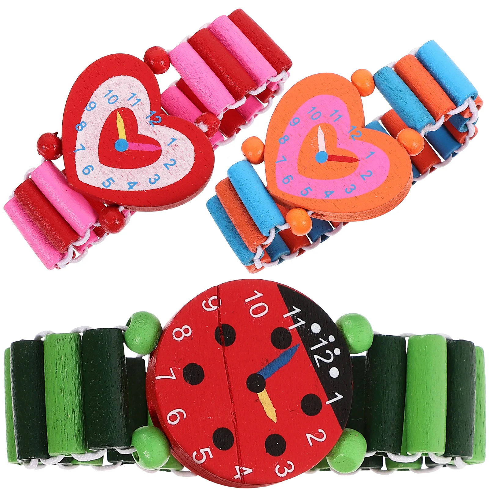 

3 PCS Kids Watch Wood Crafs Simulation Watches for Toddler Toys Wooden Cartoon Ristwatches