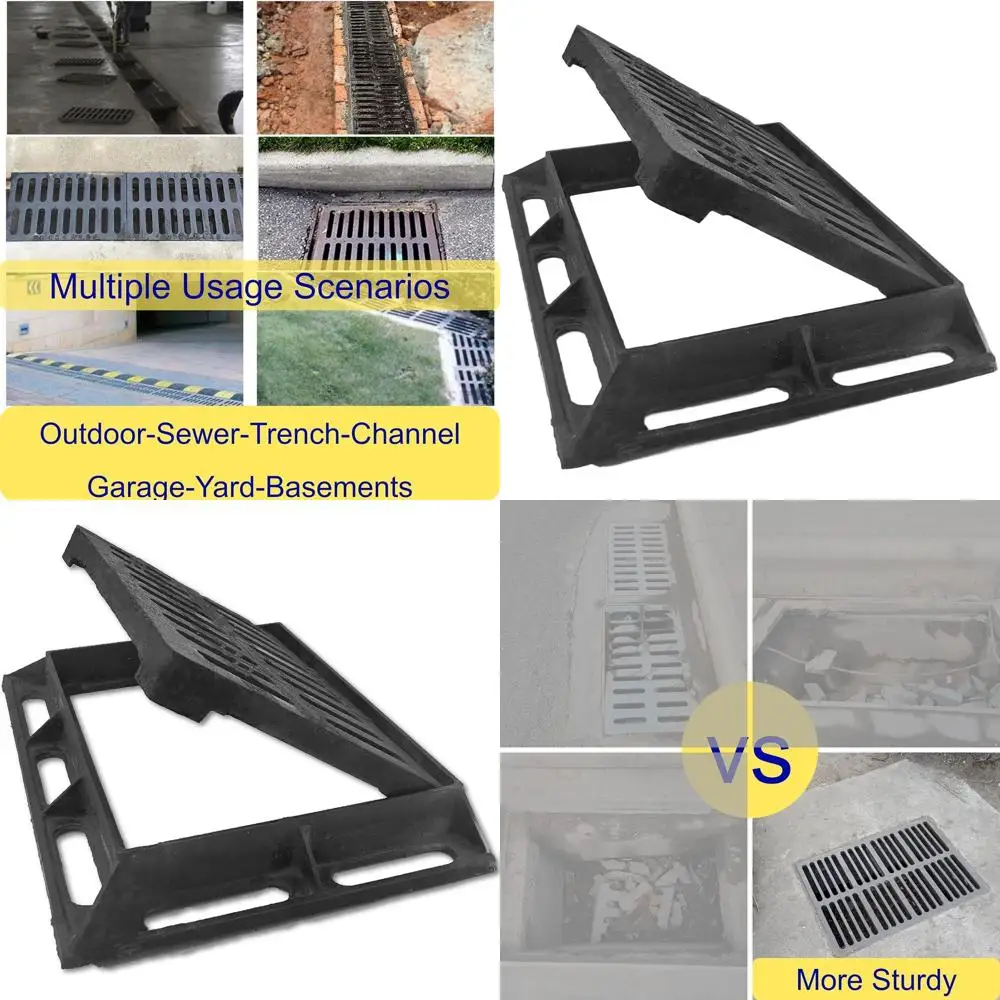 

Heavy-Duty 12x8 Cast Iron Outdoor Drain Cover with B-Class Sewer Grate and Base for Driveways and Yards