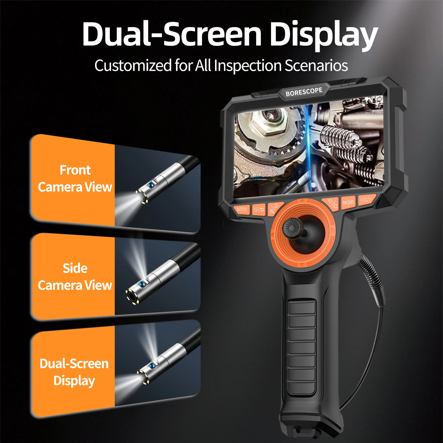 Industrial Borescope with No Dead Zone 720 Steering HD IPS Display Durable Metal Joystick Waterproof Snake Camera for Auto Pipel