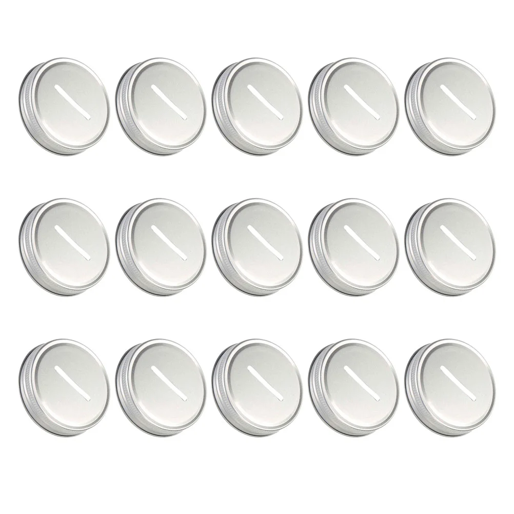 15 Pcs Wide Mouth Mason Jars Piggy Bank Lid Regular Coin Lids Slotted Tinplate Cover Silver