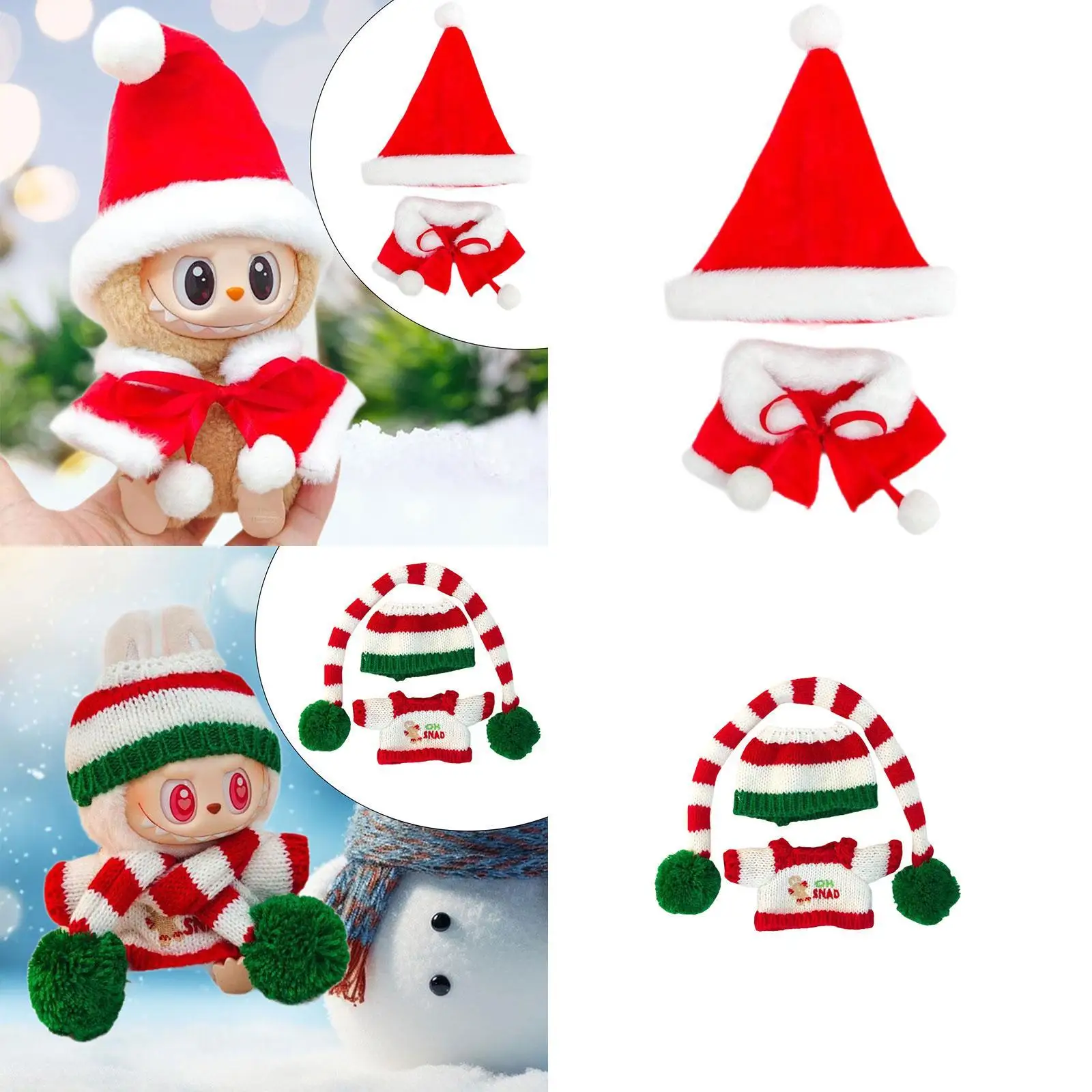 Pluche poppenkleertjes voor 15 cm-17 cm pop, schattig, zacht, kerstcadeau, pluche popaccessoires stijlvolle pop-outfit kerstkostuum