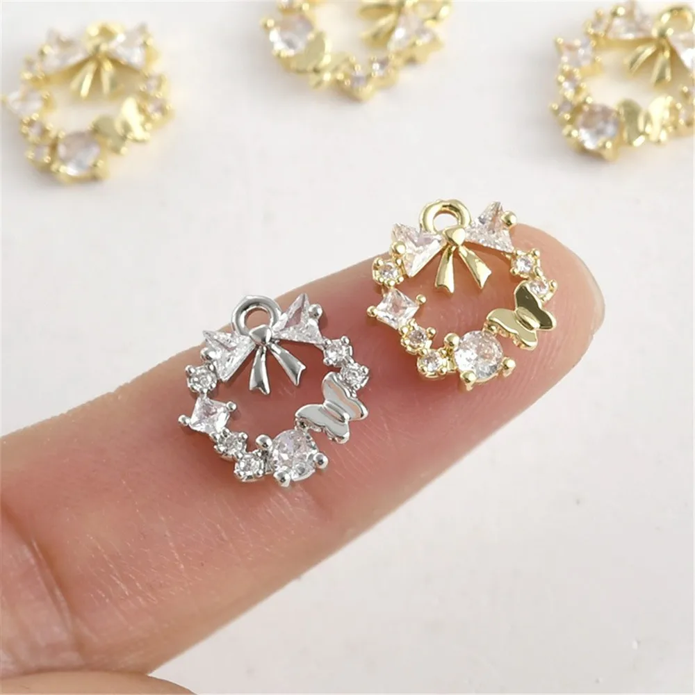 14k Gold Bag Color Retention Sweet Bow Inlaid Zircon Wreath Twisted Twist Butterfly Love Pendant DIY Jewelry Accessories
