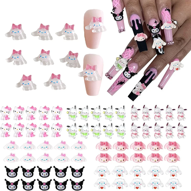 Sanurgente Cartoon Nail Charms, Kit Strass Flatback, Kawaii Hello Kitty, Kuromi Cinnamoroll, Bijoux DIY Crafts, 10Pcs