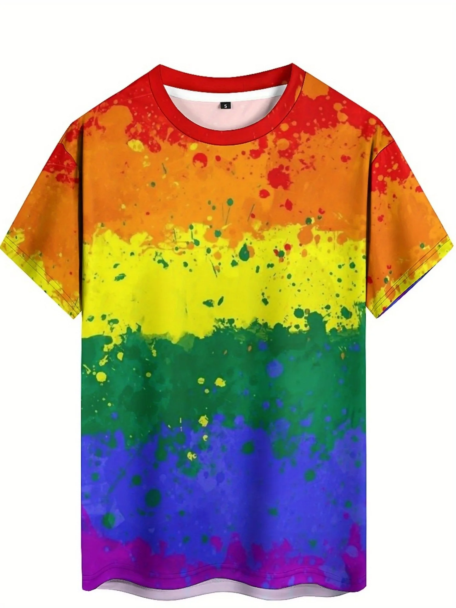 Camiseta de manga corta con estampado 3D de arcoíris para hombre en estilo europeo y americano Con estilo étnico, perfecta para vacaciones