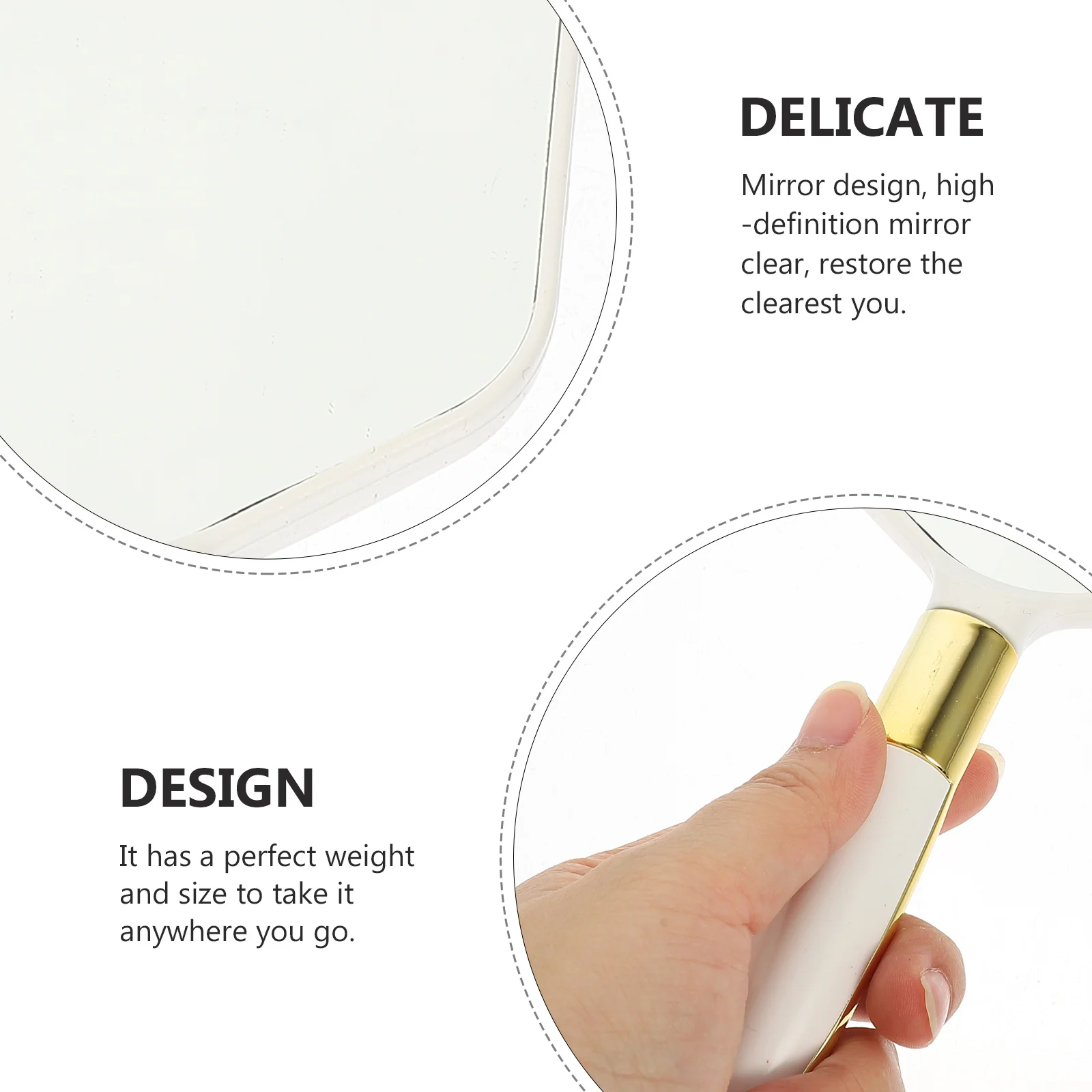 Espelho de maquiagem de mão com alça Espelho portátil para mulheres Material ABS durável Superfície transparente de alta definição