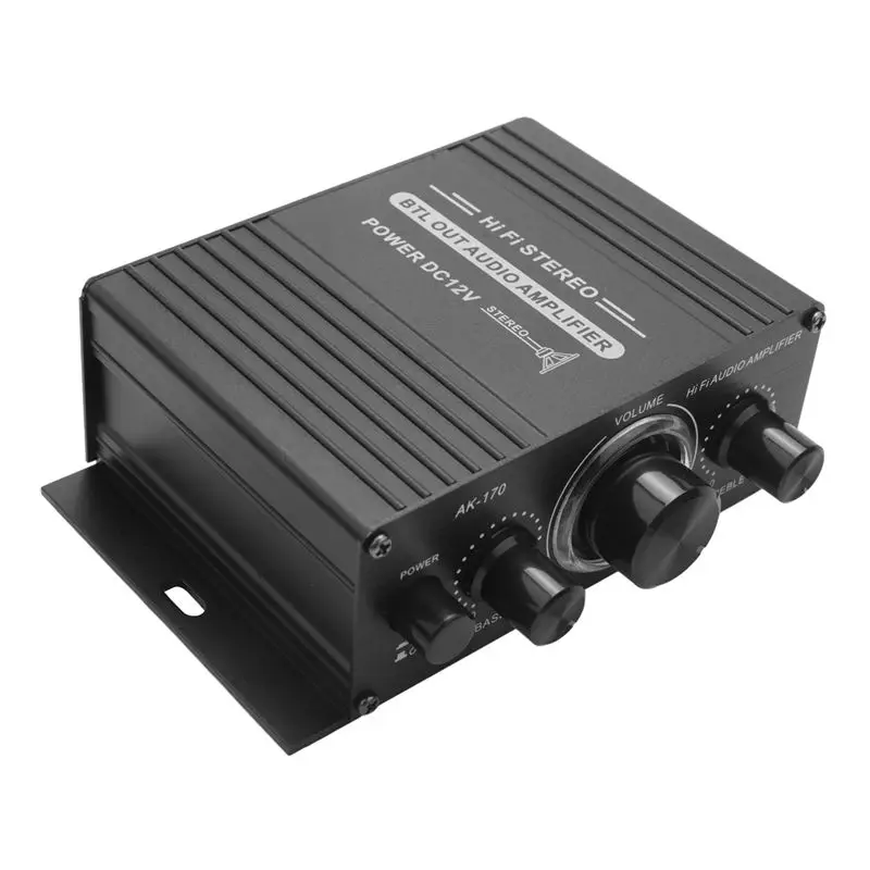 AEE5-12V Mini Audio Power Car Amplifier Digital Audio Receiver AMP Dual Channel 20W+20W Bass Treble Volume Control For Home