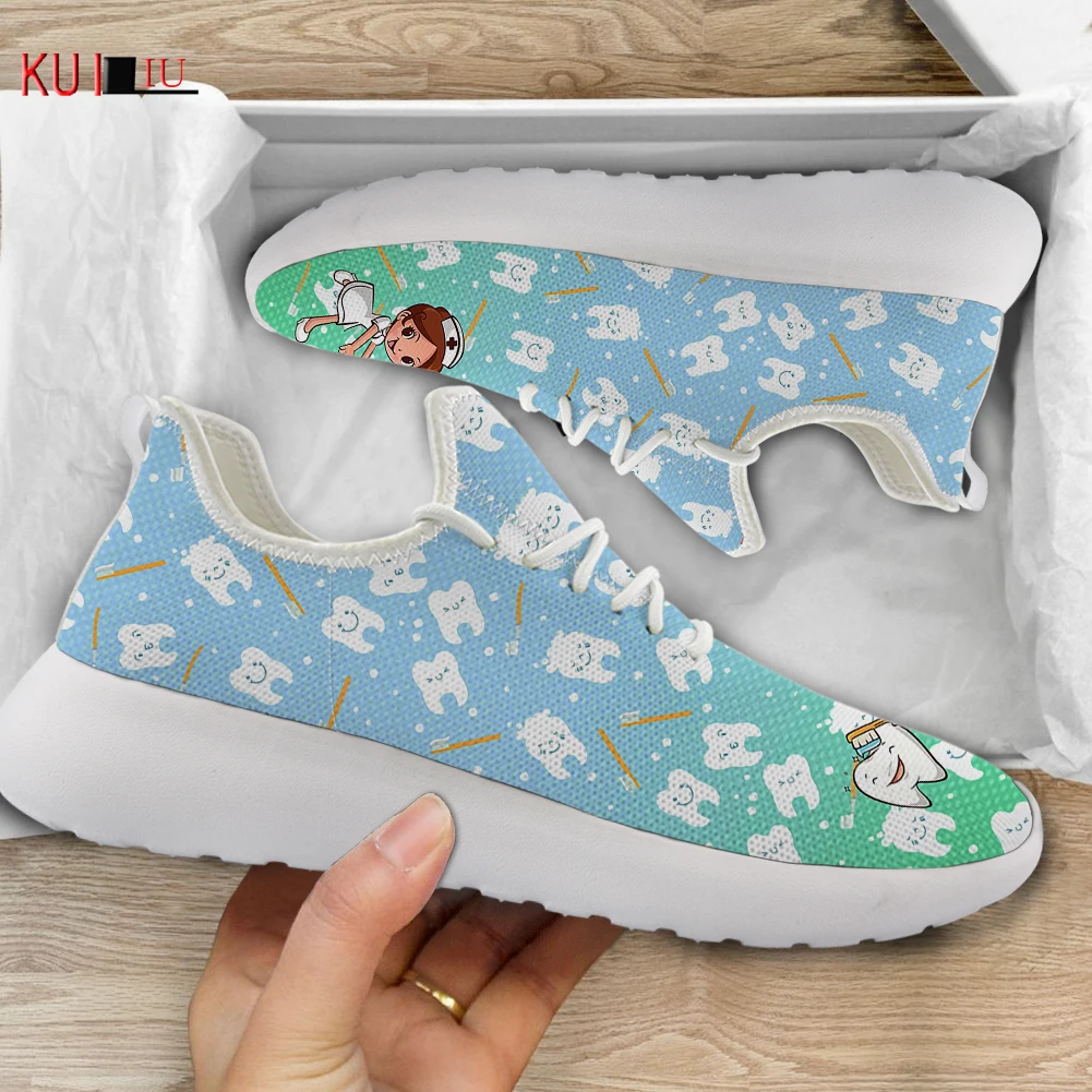 KUILIU Autumn Nurse Dentist Women's Shoes Comfort  Blue Gradient Funny Teeth Dental Brand Design Mesh Casual Sneakers For Girls