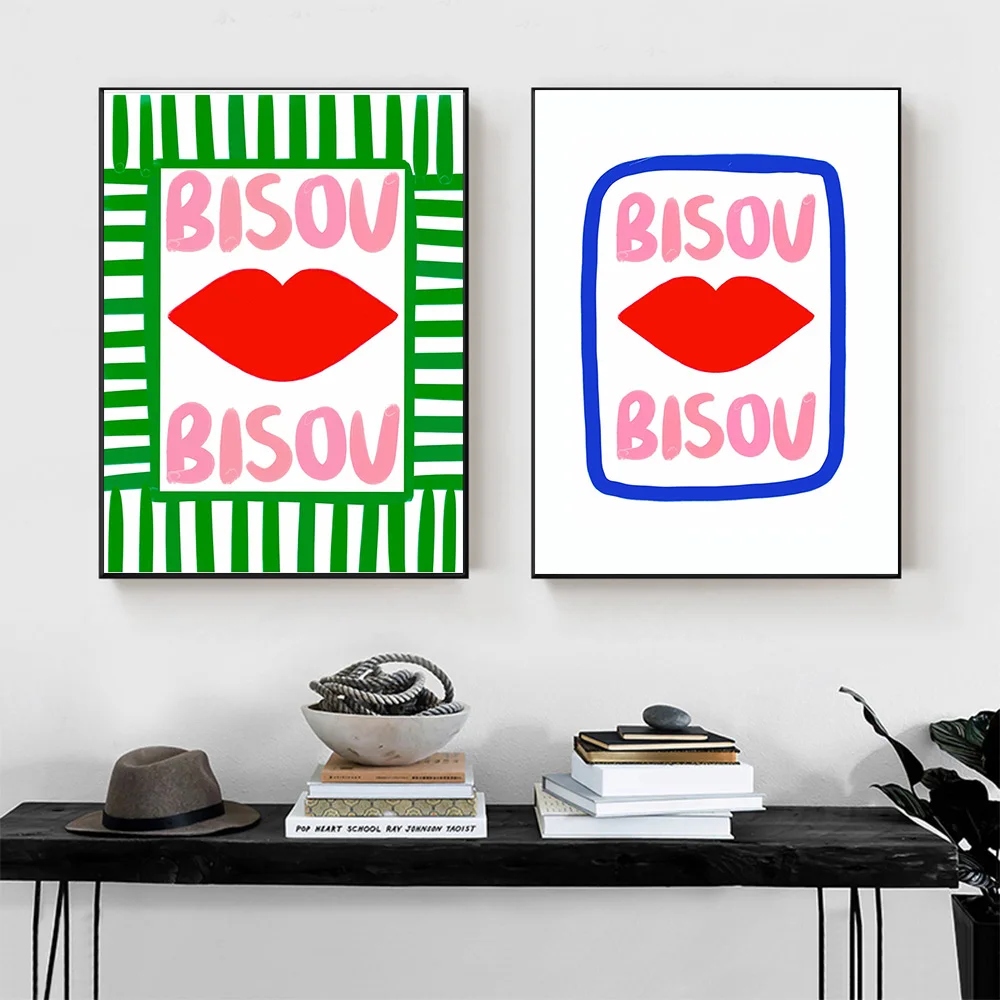 Minimalist Poster Compromise Pink French Quotations Bisou Bisou Bonjour Bonne Nuit Wall Art Canvas Painting Home DecorationMural