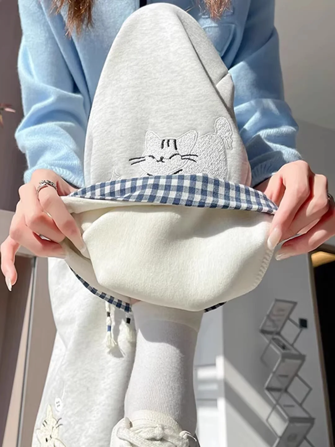 미국 만화 프린트 체크무늬 루즈핏 여성 스포츠 스웨트팬츠 가을 겨울 슬림 와이드 레그 팬츠 하이웨이스트 스트레이트...