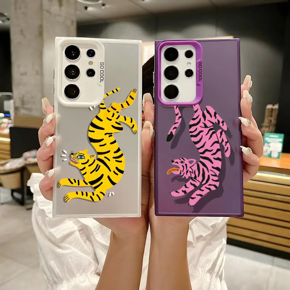 ピンクマネーレオパード柄スマホケース Samsung Galaxy S25 Edge S24 S23 S22 S21 S20 Ultra用 シリコン製 カラフルシルバー スマホケース