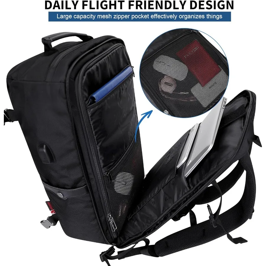 حقيبة ظهر للسفر من WITZMAN للرجال والنساء حقيبة ظهر للكمبيوتر المحمول مع منفذ شحن USB وحقيبة حمل للأمتعة معتمدة B686 باللون الأسود