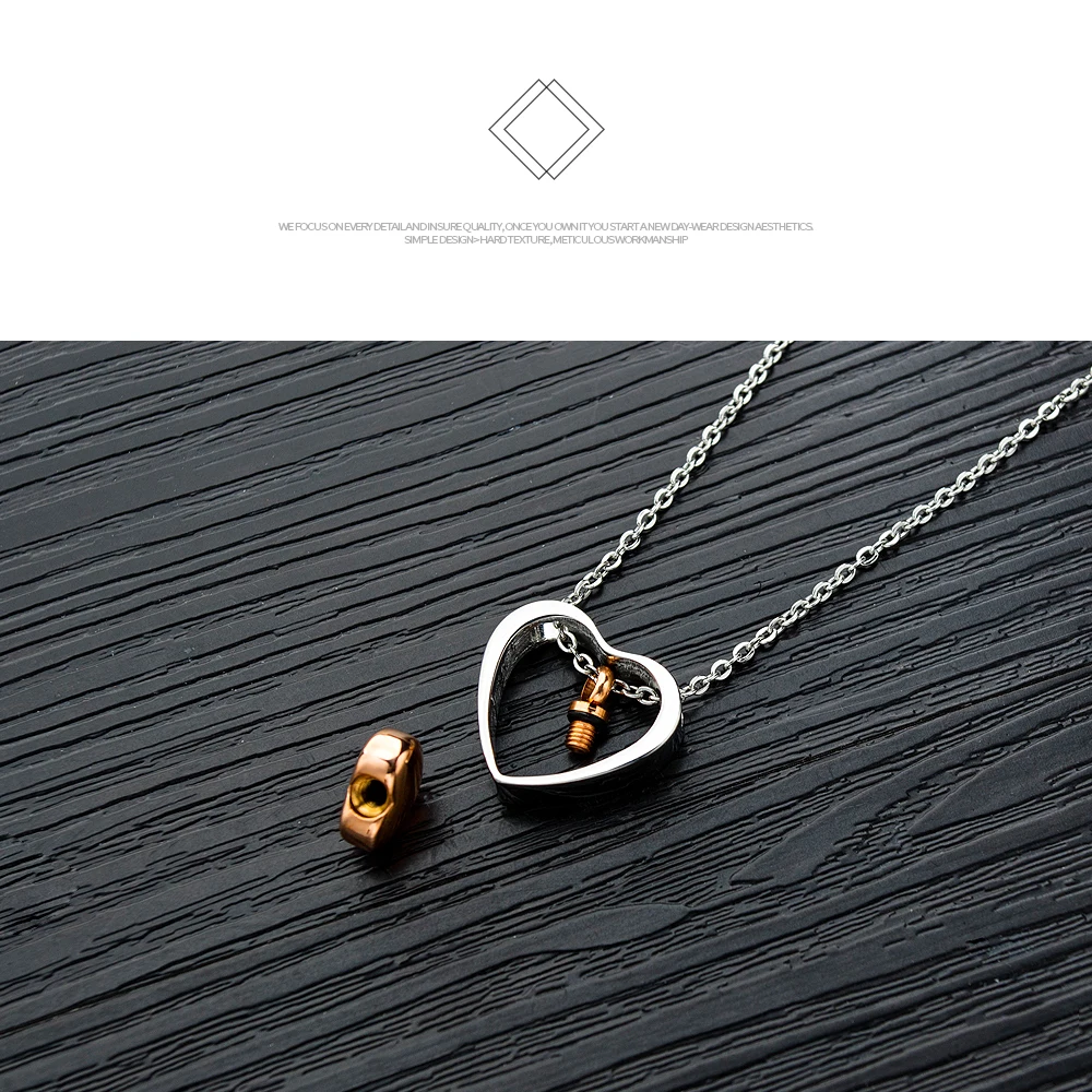 Stainless Steel Heart Pendant Necklace Pet Ashes Urn Cremation Keepsake Memorial Jewelry Gift