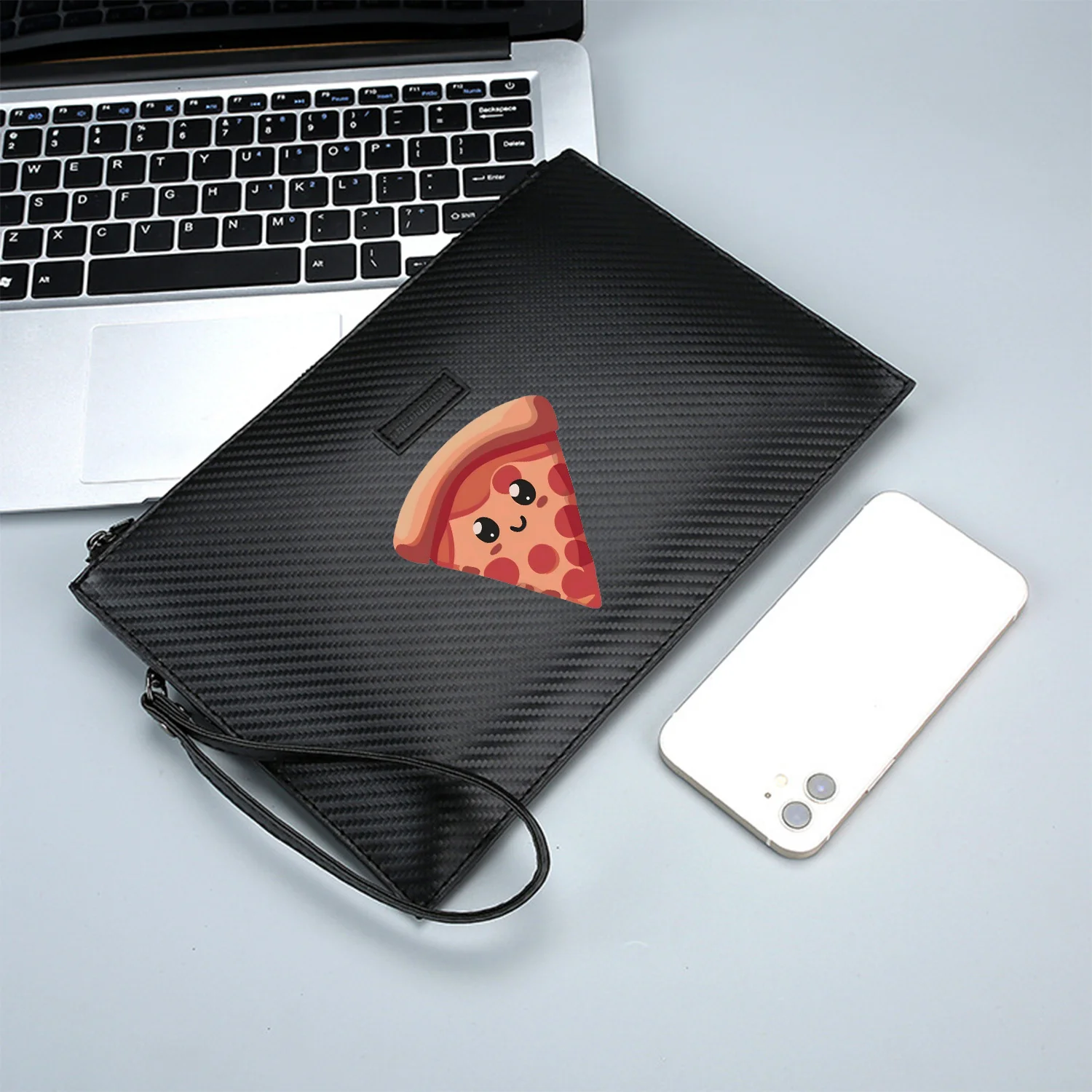 حقيبة يد رجالية من البولي يوريثان مطبوعة أنيقة من شريحة البيتزا المبتسمة من بيبروني عصرية وعملية للحمل اليومي