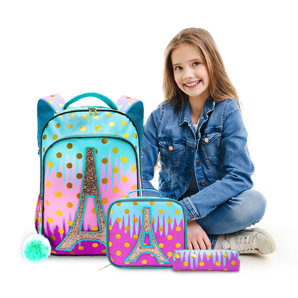 

3PCS Kids travel bag, Luggage Bag, Bookbag, With Lunch Box And Pen Bag, Cartoon Tower Letter patter Design, Nighttime reflective
