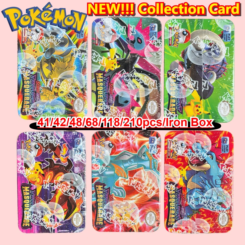 صندوق معدني حديدي 41/42/48/118/210 قطعة لعبة البوكيمون معركة كارت تجارة جمع بطاقة بيكاتشو لعبة أنيمي بطاقات البنك للأطفال