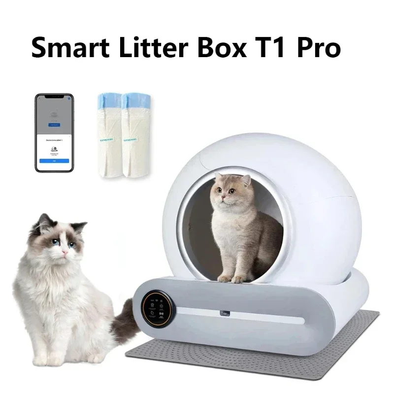 65L Automatic Intelligent Cat Litter Pan APP Controls Self Cleaning Fully Closed Electric Deodorising Litter Box Rubbish Bag