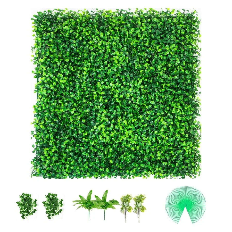 Artificial Boxwood Panels for outdoor indoor garden fence backyard decoration, PE material, green, 1.6-inch thick privacy hedge