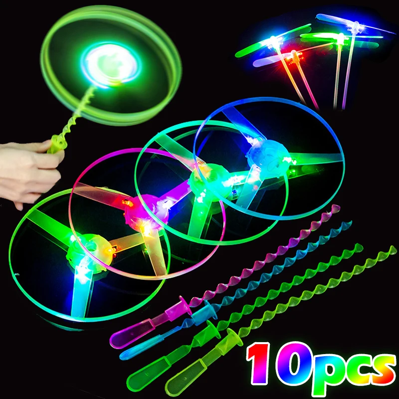 

10PCS Luminous Bamboo Dragonfly Toys LED Flying Saucers with Light Outdoor Night Flying Toy for Kids Birthday Party Props Gift