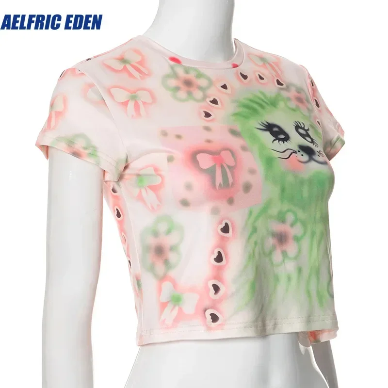 Aelfric Eden Novel Cute Printed T-shirt Y2K Sexy Spicy Girl Style Slimming Harajuku Street Clothing Short T-shirt Top for Women