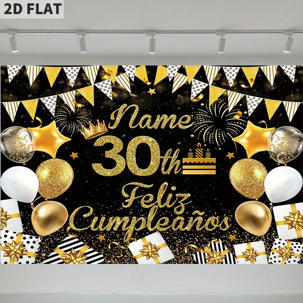 

Spanish Customizable Name 30th Birthday Banner, Polyester Photography Backdrop, Personalized Text Happy Birthday Banner