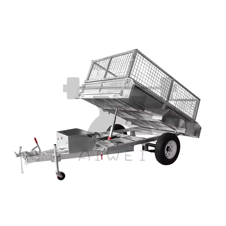 （Factory Direct Sale）Single-Axis Hydraulic Self-Dumping Silver Trailer with Cage for Car Transportation