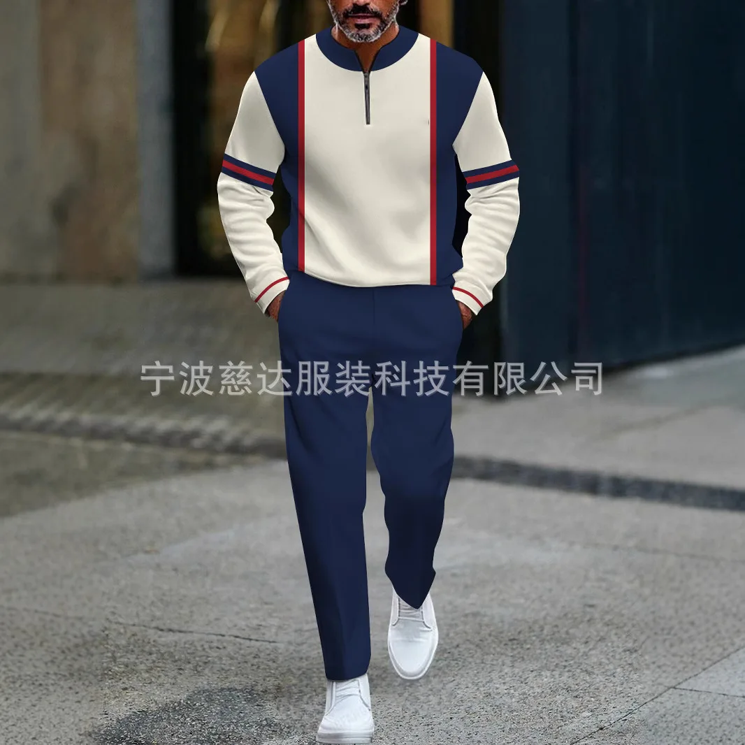 2025 New - style Independent Website Cross - border Foreign Trade Men's Round - neck Pullover with Contrast Color 3D Printing