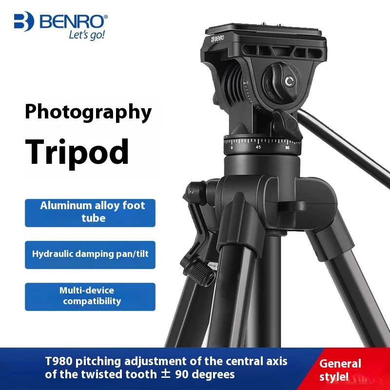 Benro T980EX цифровой алюминиевый штатив, портативная подставка для видеокамеры с 3-сторонней головкой панорамирования/наклона для живого шоу, 3 секции