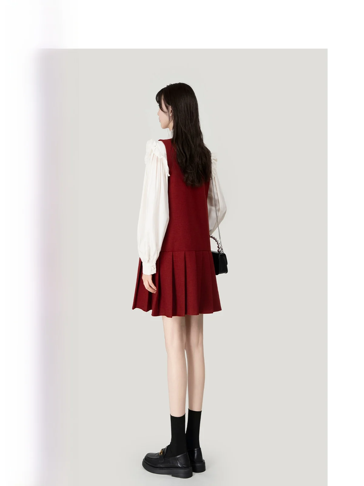 

Wavy Egg College Sle Woolen Bubble Sve Women's Outfit Two-Piece Set High Waist Pleated Skirt And irt Casual Workwear
