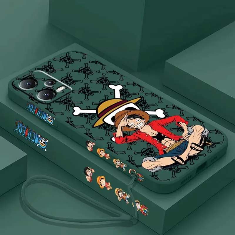 

One Piece Anime Red D. Luffy For Xiaomi Redmi Note 15 14 13 13R 12 12R 11 11T 11S Pro Plus 5G Liquid Left Rope Phone Case