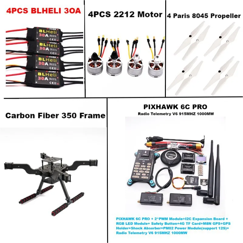 B-CUBE Open-source New Intelligent Drone FLY350 PIXHAWK 6C M8N Kit Ardupilot Radio Quadcopter BLHELI 30A ESC 2212 Motor RC