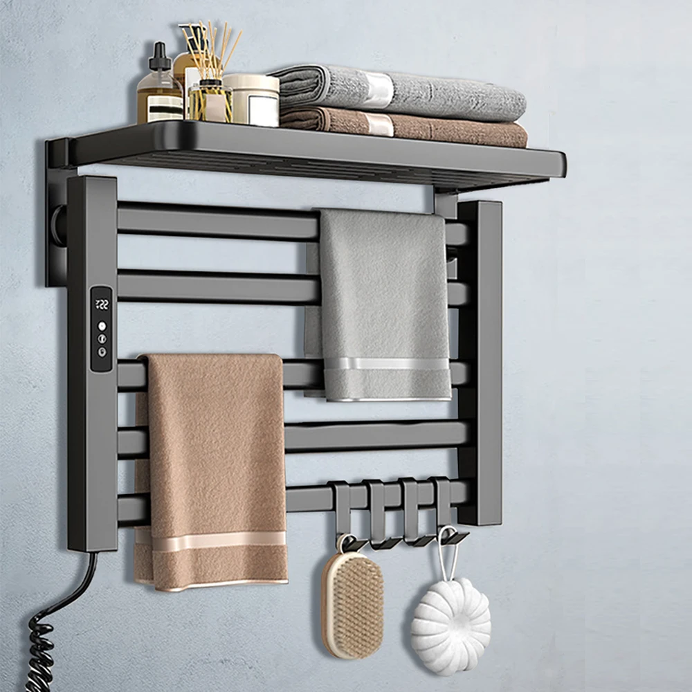 Toallero Eléctrico para Baño con Pantalla Digital, Control de Temperatura y Tiempo, Calentador de Toallas Inteligente para el Hogar, Barra de Toallas Calefactada de Aluminio