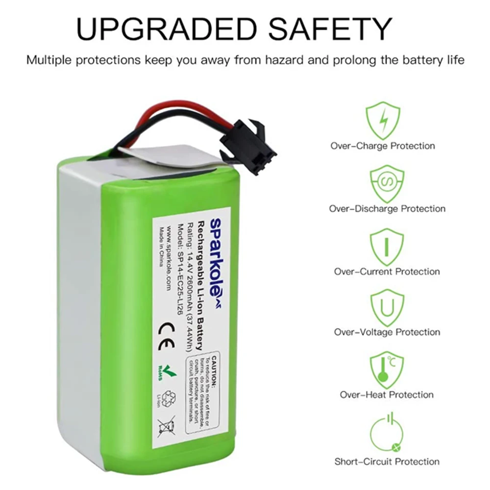 14.4V 2600mAh Li-ion Battery For Conga Excellence 950 990 1090 1790 Deebot N79S N79 DN622 Eufy Robovac 11 11S 35C Amarey A800