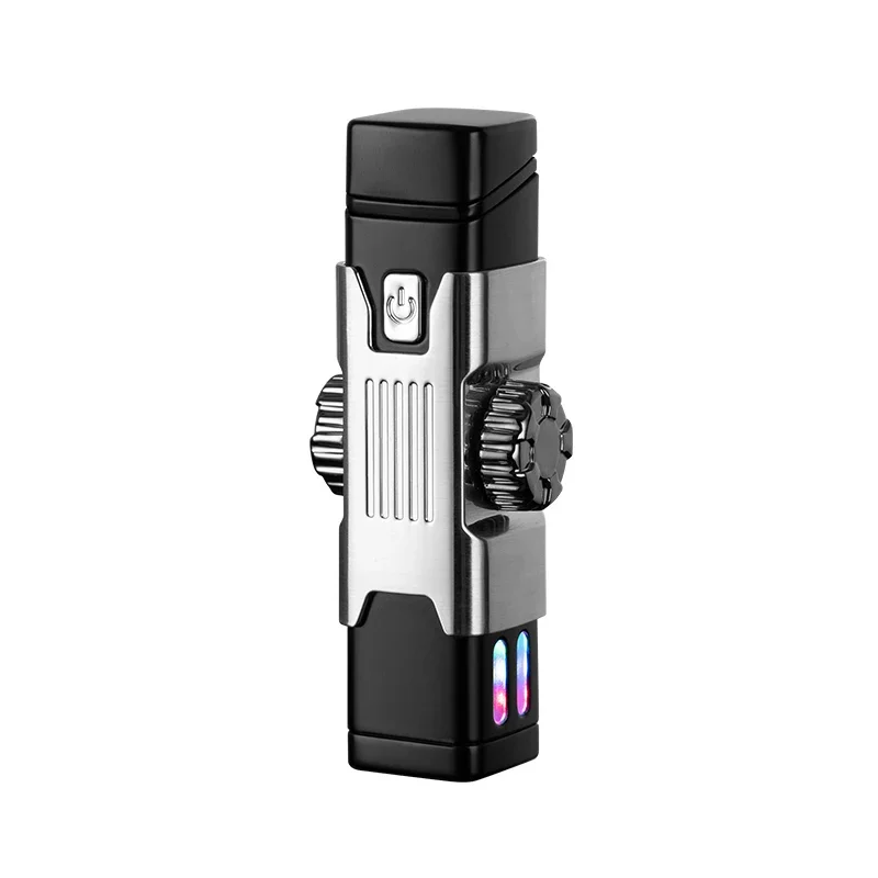 Metal Windproof Double Arc Plasma Lighter, Rotary Play, Electronic Lighter, Alloy Body, USB Fast Charging, LED Color Light, New