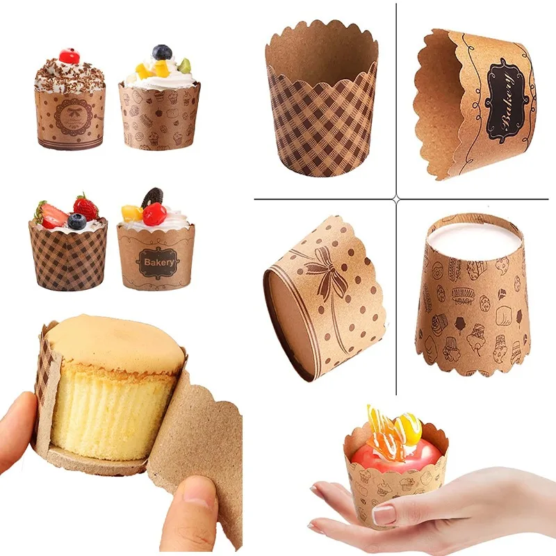 Paper Baking Cups Heavy Duty Cupcake Liners Brown Kraft Greaseproof Wrappers for Wedding Birthday Christmas Party Baking Mold