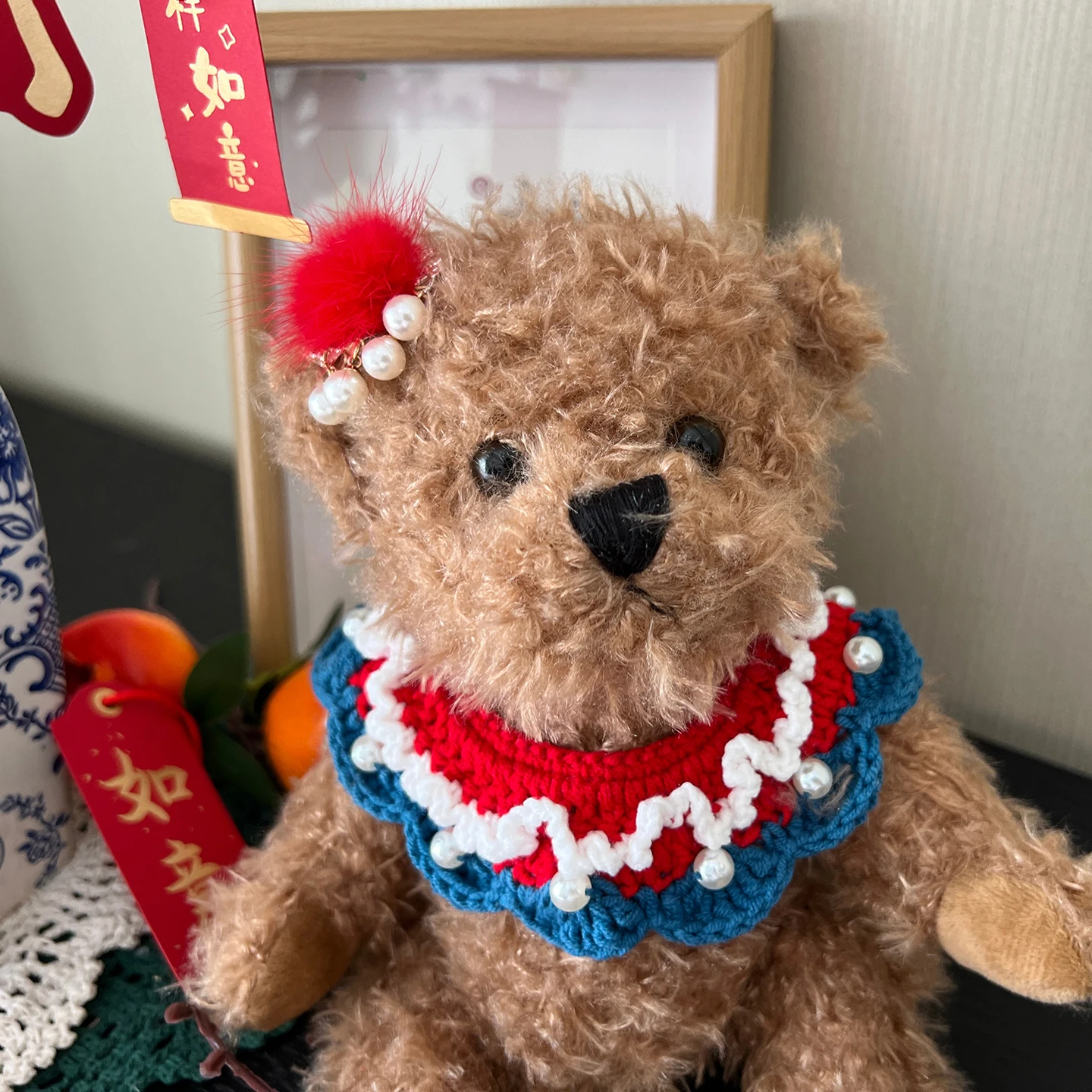 دمى الدب القطيفة مع العناصر الصينية الملابس لعب الدمى هدايا عيد الميلاد للأطفال دمية دب مع ملابس الحياكة اليدوية