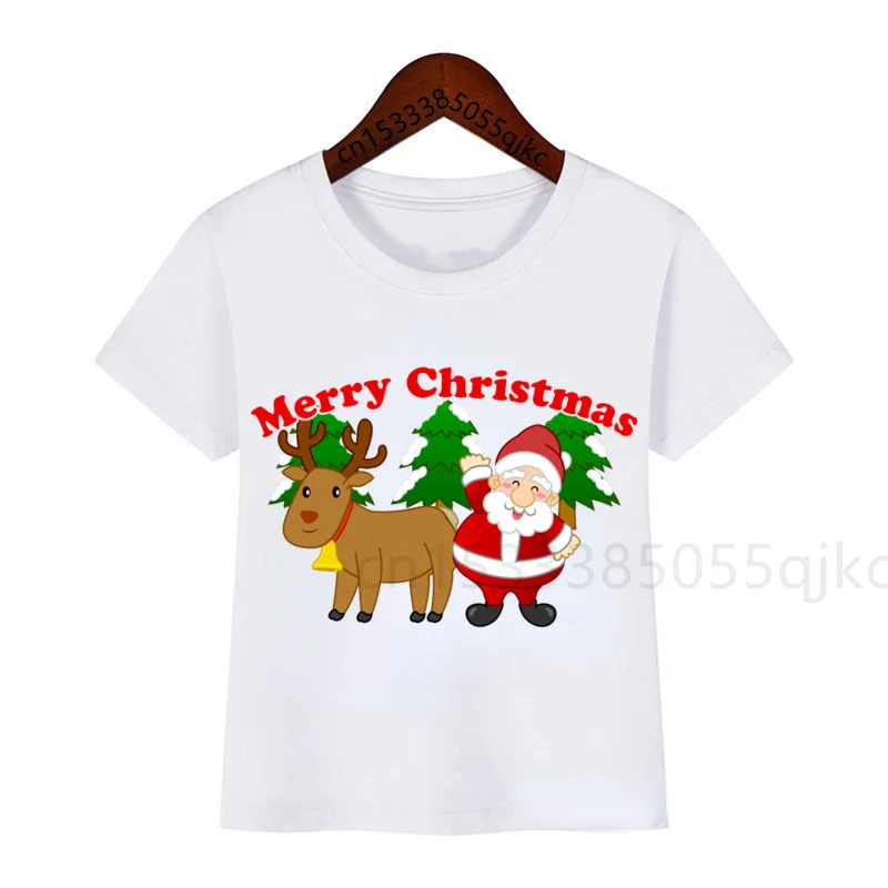 

Christmas Santa and Reindeer Printed T-Shirt Kids Merry Christmas Girl Santa Clause T-Shirt Funny Cute Gift T-Shirt