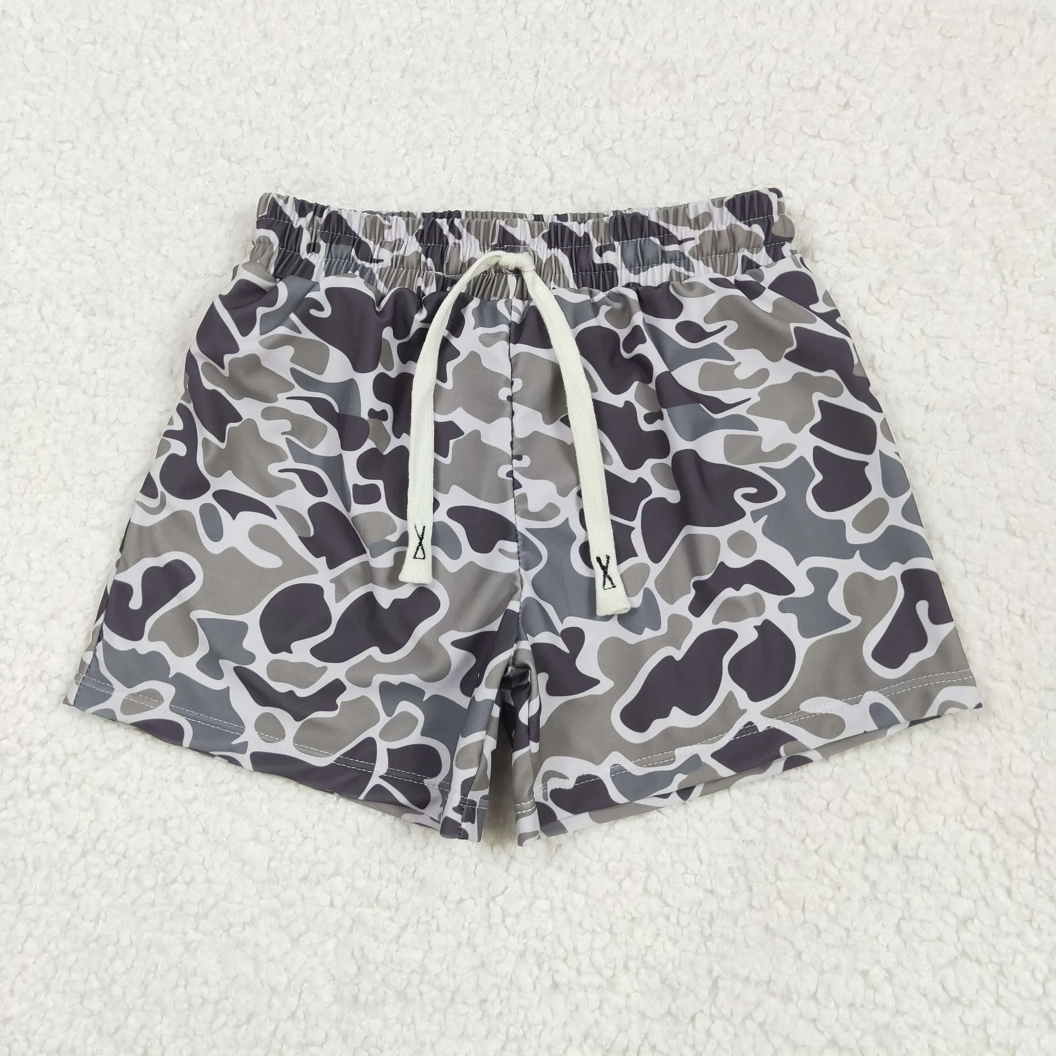 

SS0079 Wholesale boy new arrival rts Summer kids clothes boys camouflage grey swimming trunks Boutique baby boy clothes