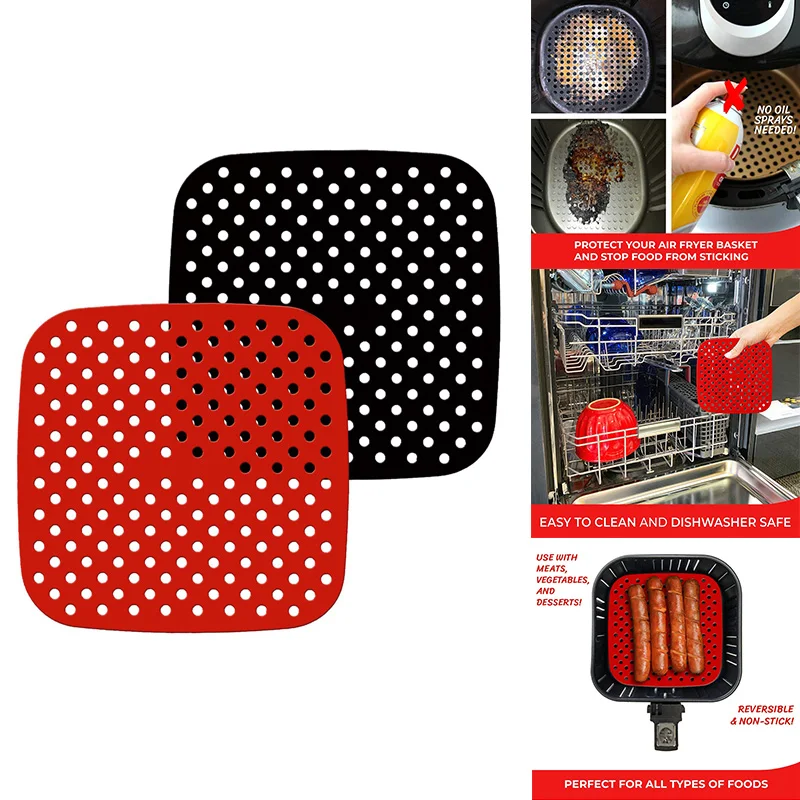 2 Pack Reusable Air Fryer Liners , Square, Non-Stick Silicone Air Fryer Basket Mats , Air Fryer Accessories