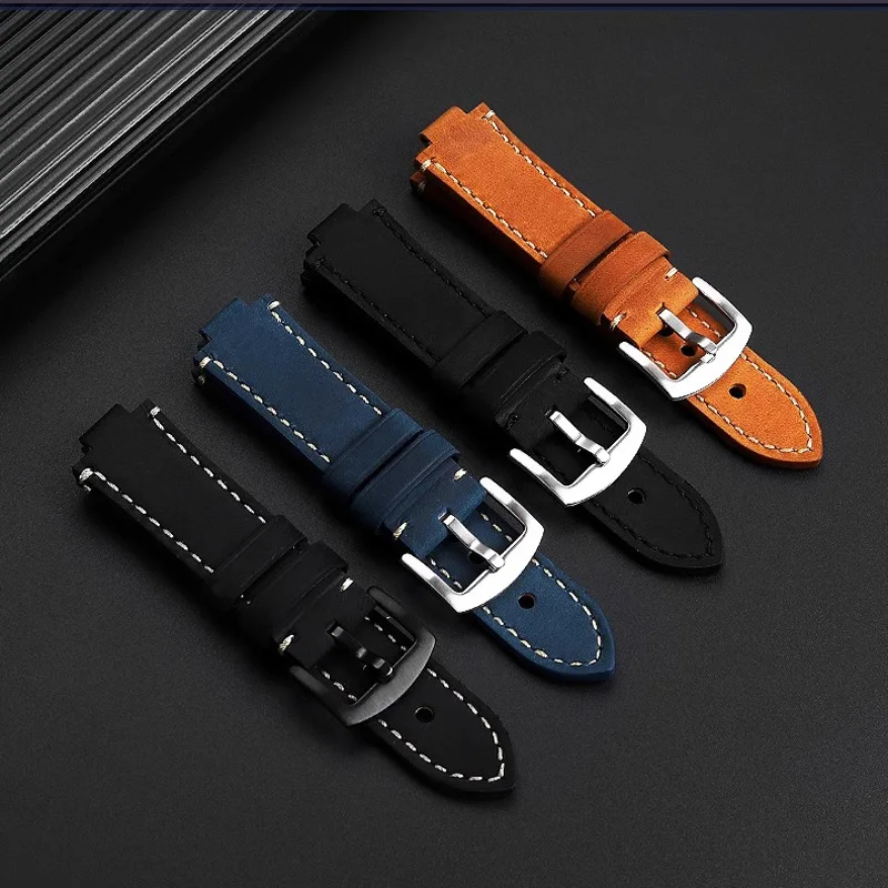 Convex mouth wristband For ORIS diving AQUIS retro Cowhide  733 7730 7740 men's watch strap 24 * 12mm 24 * 11mm belt