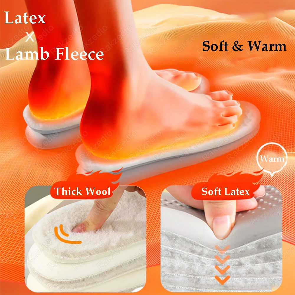 Latex Sports Insole Soft Elasticity Shoe Pads Unisex Winter Thick Thermal Real Wool Insoles for Shoes Inner Soles for Snow Boots