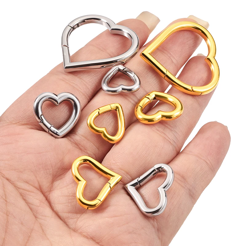 5Pcs 304 Stainless Steel Heart Spring Clasp Keychain Holder Jewelry Making Supplies DIY Luggage Bags Connect Buckle Accessories
