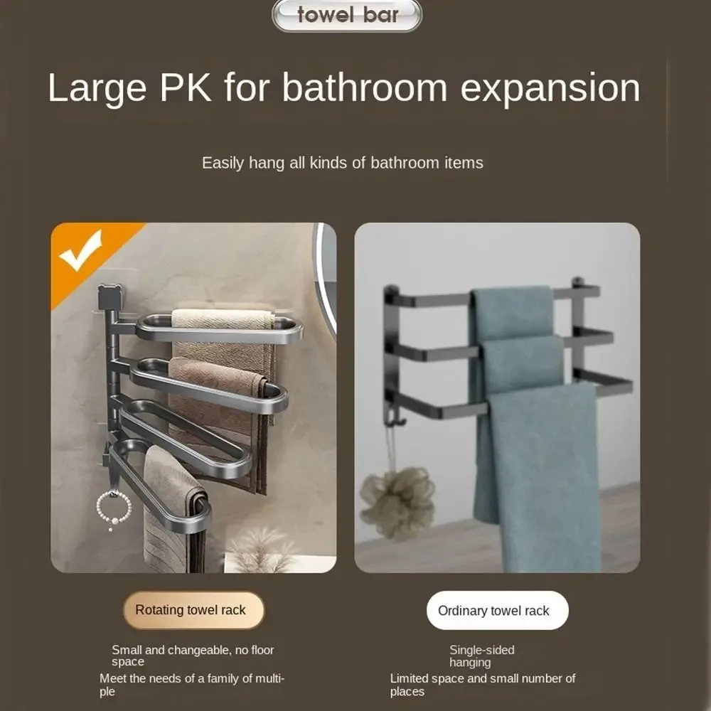 Plastics Rotating Multi-rod Towel Rack Towel Rack Multi-layer No-Punch Towel Rack Wall Mounted Rotatable Multi-Bar Towel Rack