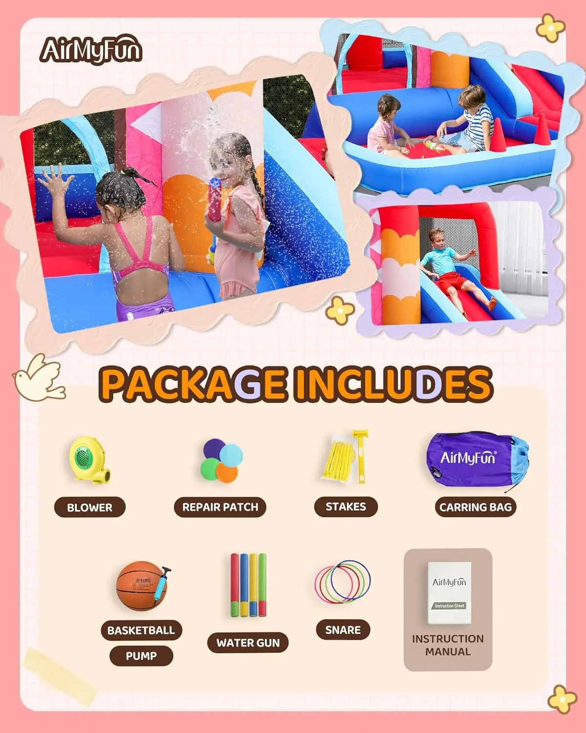 Bounce House,Bouncy Castle with Air Blower,Play House with Ball Pit,Inflatable Kids Slide