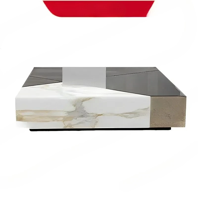 Square coffee table minimalist modern design marble coffee table silver mirror edge glass tea table