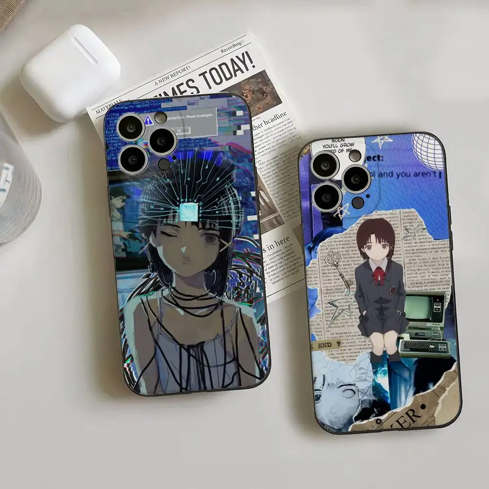 كارتون S-التجارب الإلكترونية التسلسلية L-Lain جراب هاتف سيليكون لينة آيفون 16 15 14 13 12 11 Plus Pro Max Plus
