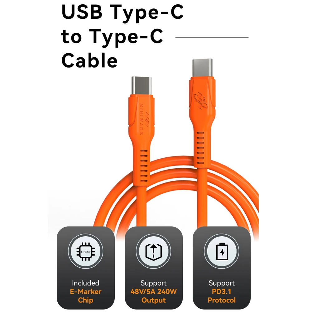 

USB Type-C to Type-C Cable 48V 5A 240W Output High Temperature Resistant Silicone Data Cable TS101 Soldering Iron Charging Cable