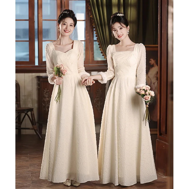 

Champagne Bridesmaid Dresses Women's New Autumn Winter French Wedding Fairy Sisters Group Dresses Can Wear Long Sleeves Usually